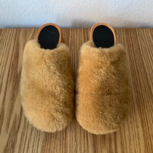 SWEDISH HASBEENS FLUFF FUR SHEARLING CLOG MULE SHOE BROWN 36